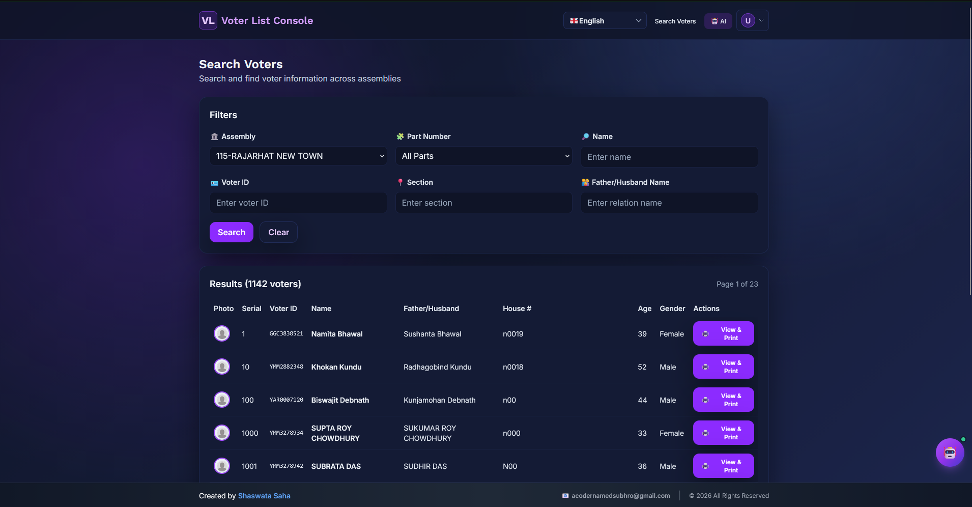 Voter List Console – Intelligent Electoral Management System
